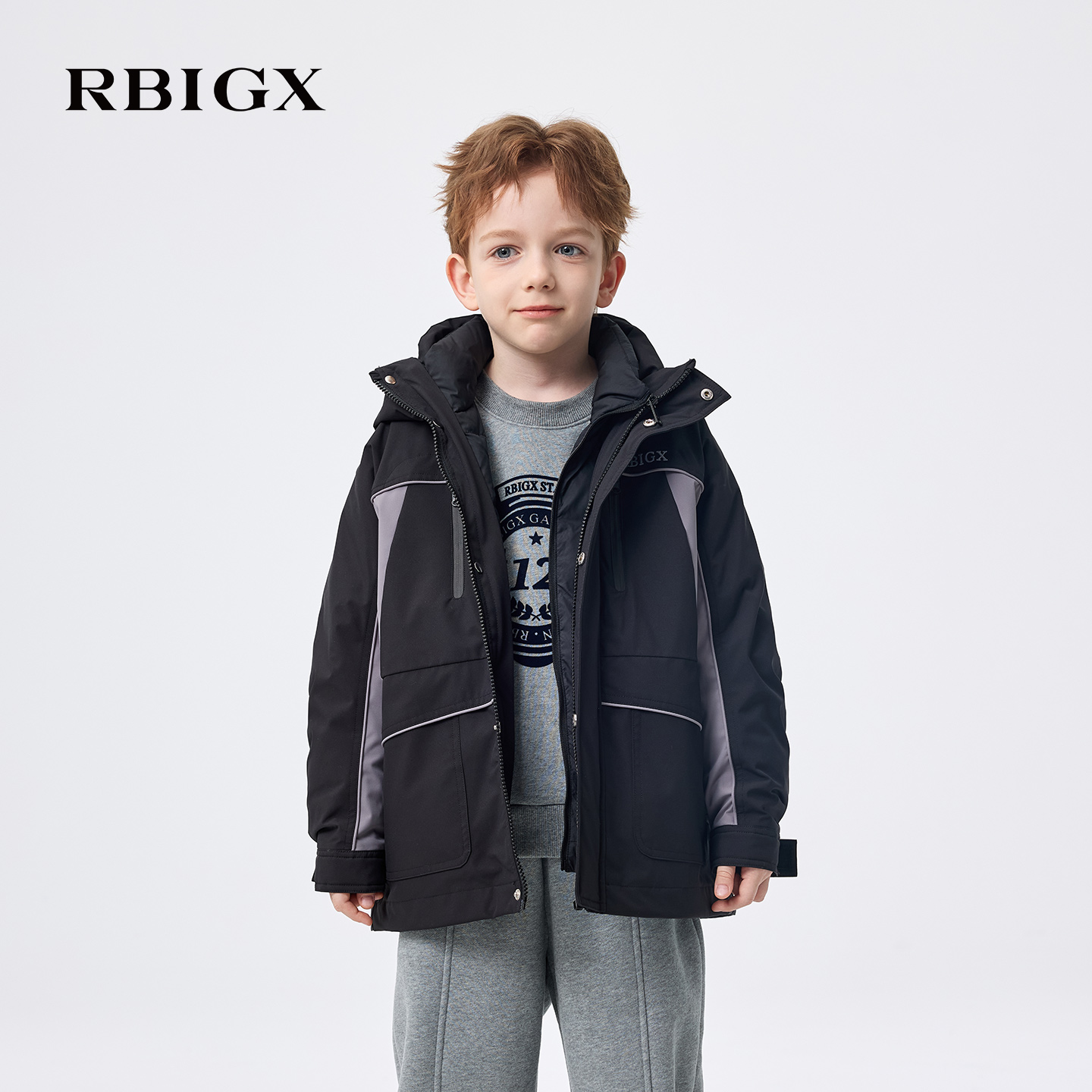【商场同款】RBIGX瑞比克童装2025冬季新撞色户外拼接派克羽绒服