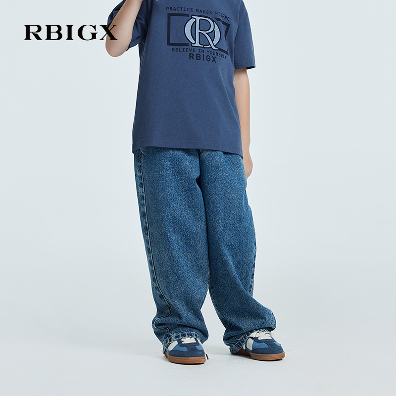 【商场同款】RBIGX瑞比克童装2025夏季新款深色水洗蓝牛仔长裤