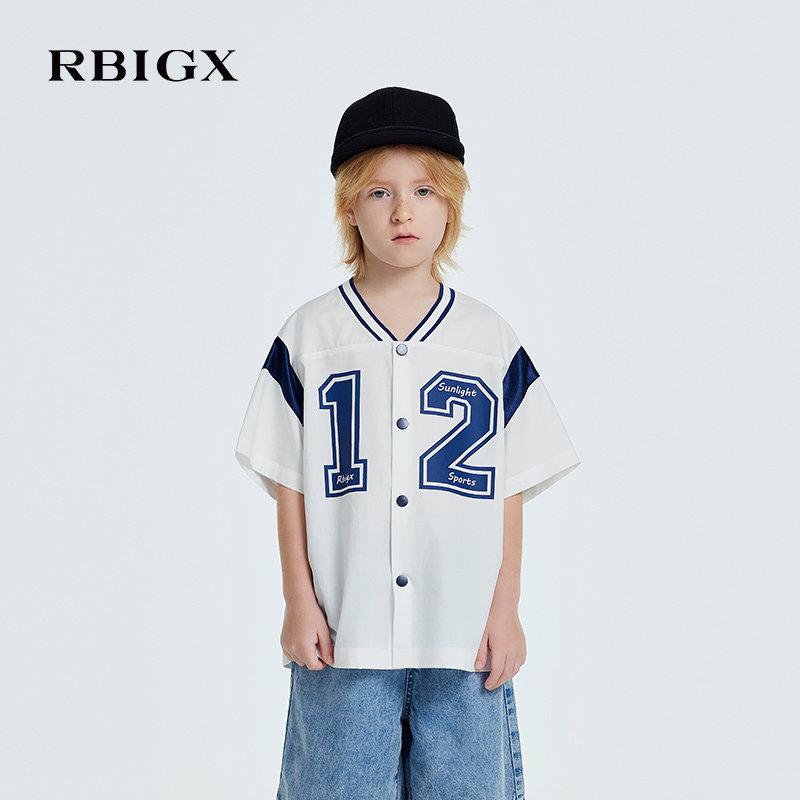 RBIGX瑞比克夏季运动风球衣短袖T恤男女通用数字印花撞色领衬衫