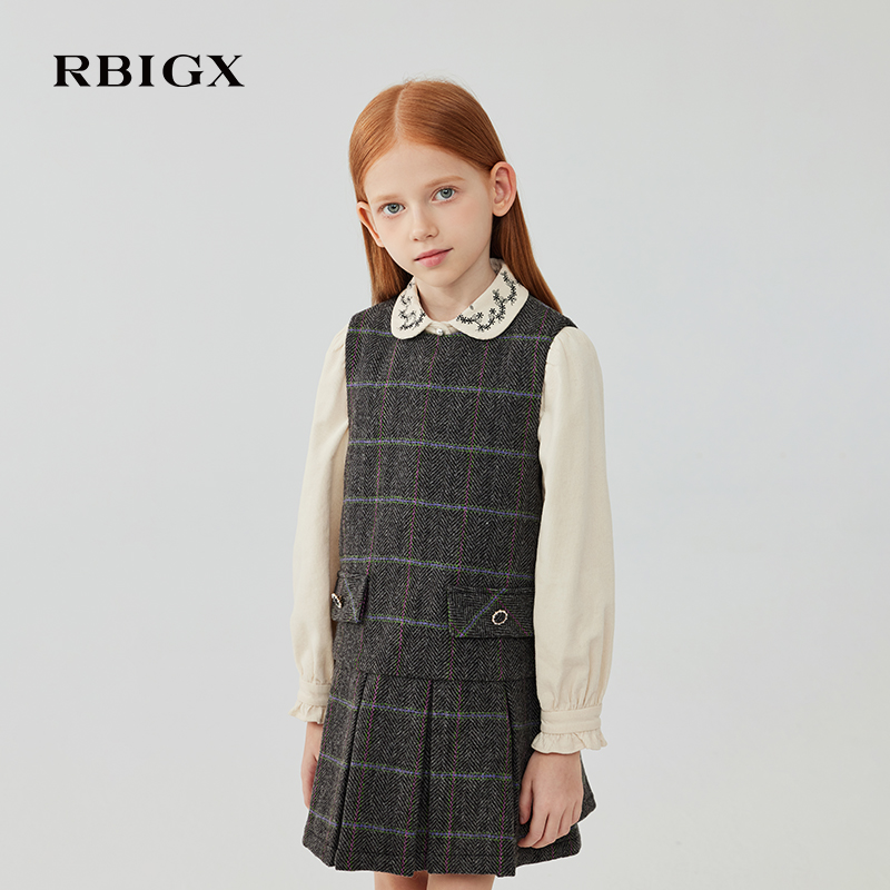 RBIGX瑞比克童装2025冬季新款灯芯绒撞色绣花翻领设计感长袖衬衫