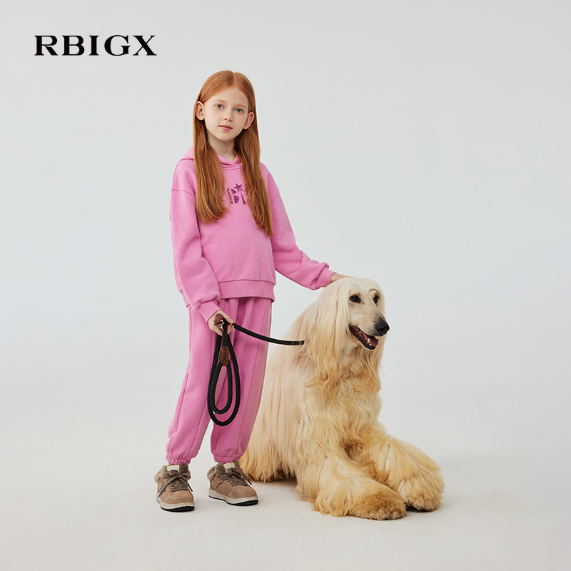 RBIGX瑞比克童装2025冬季新款珠片绣束口恒温暖皮设计感运动裤