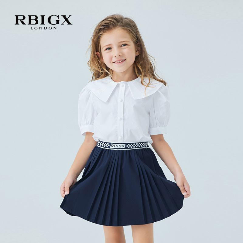 RBIGX瑞比克童装夏季新款儿童百搭女童翻领花边短袖衬衫
