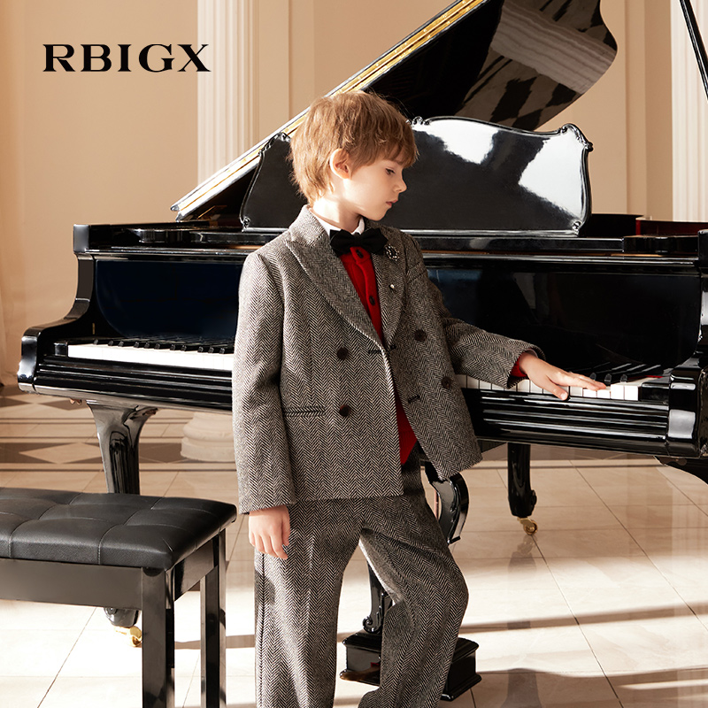 RBIGX瑞比克童装2025冬季新款羊毛呢西服复古绣花装饰绅士外套