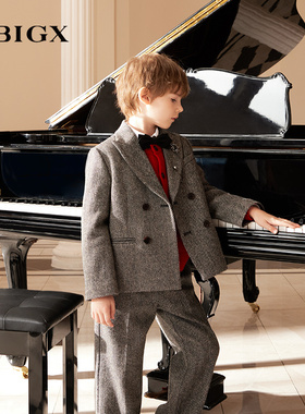 RBIGX瑞比克童装2025冬季新款羊毛呢西服复古绣花装饰绅士外套