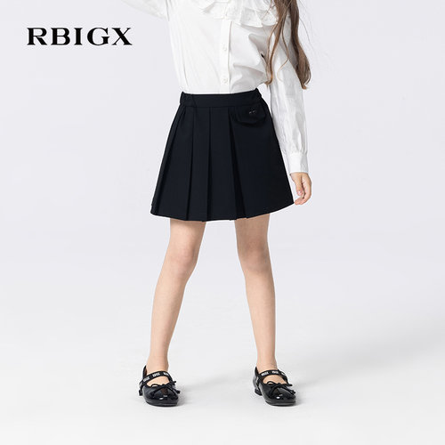 RBIGX瑞比克童装秋季新款爱心扣子百褶裙潮流设计感短裙