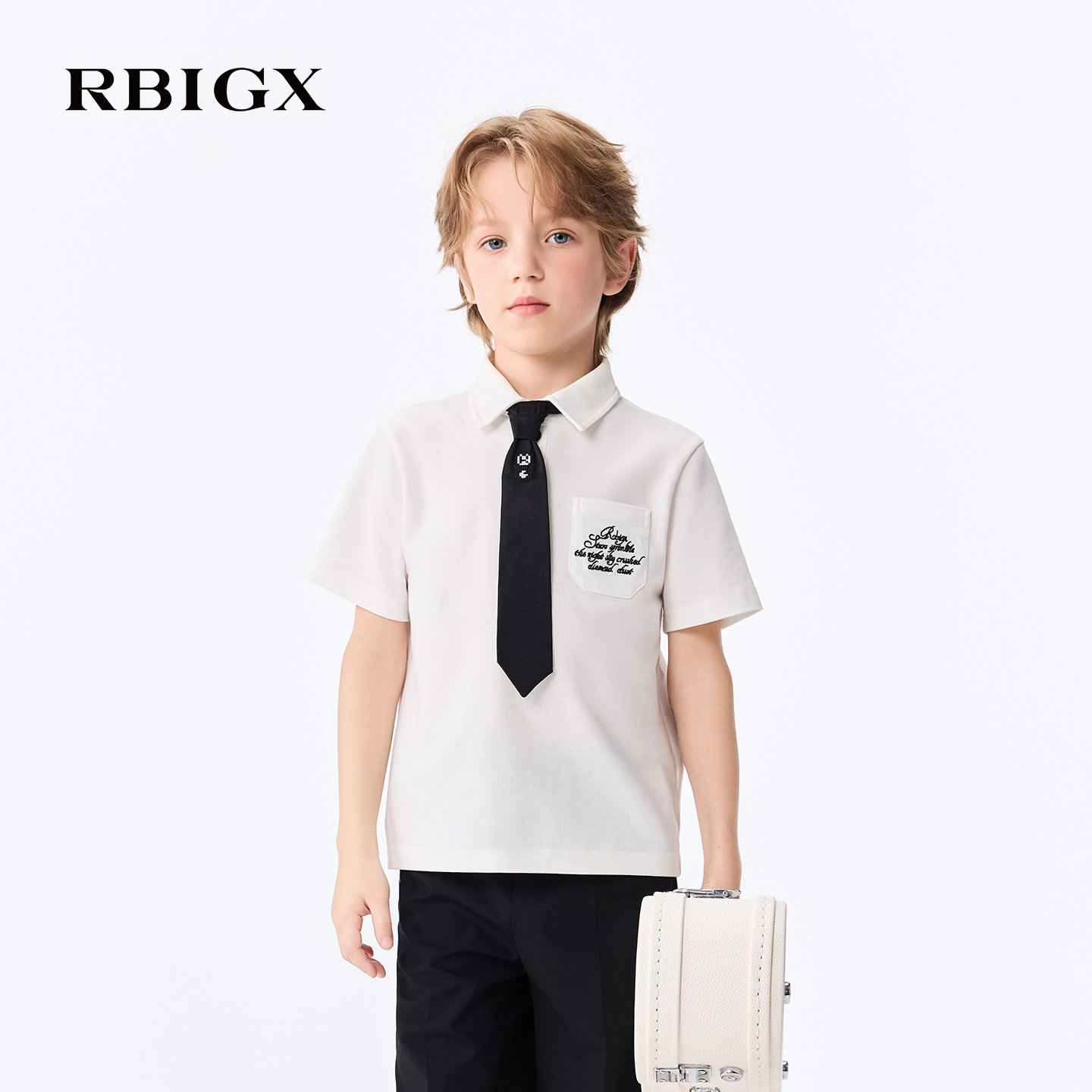 【商场同款】RBIGX瑞比克26夏新款学院风翻领短袖T恤领带百搭上衣