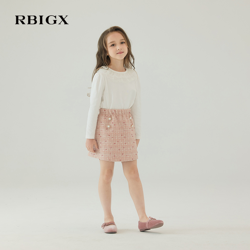 RBIGX瑞比克童装秋季新款领子压褶花边T恤女童设计感长袖上衣