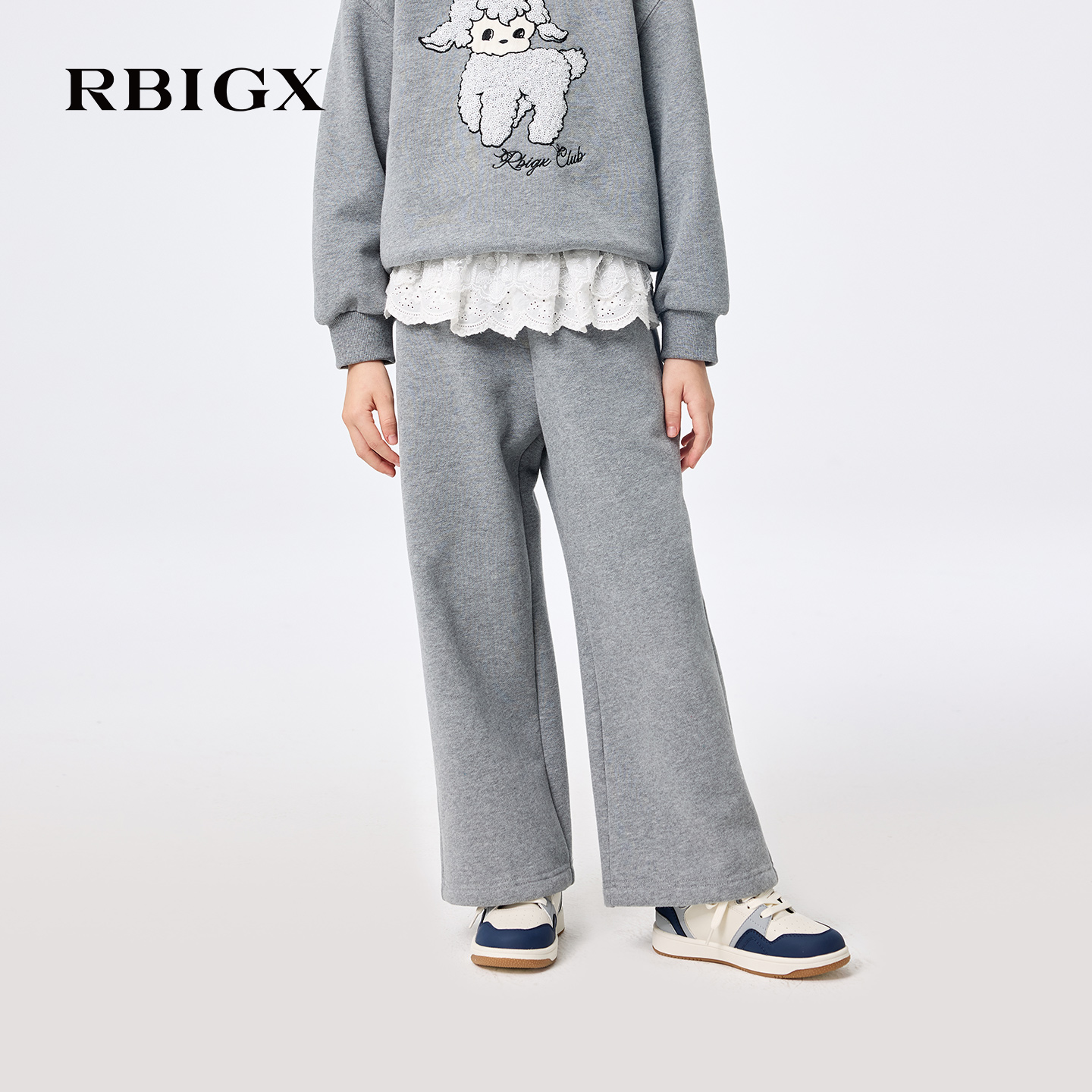 【商场同款】RBIGX瑞比克童装2025冬季新蕾丝花边阔腿潮流运动裤