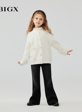 RBIGX瑞比克童装2025冬季新款复古水洗色加厚保暖潮流喇叭牛仔裤