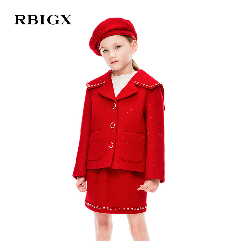 【拜年服】RBIGX瑞比克童装冬季新款羊毛女童新年红色公主外套