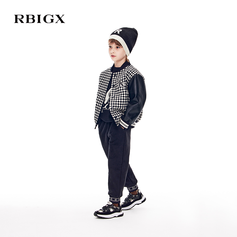 RBIGX瑞比克童装冬季新款千鸟格外套男童帅气百搭棒球服