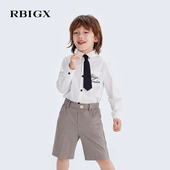 衬衫 绣花设计感百搭长袖 新款 RBIGX瑞比克纯棉白色男童衬衣春装