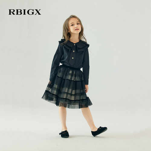 RBIGX瑞比克童装秋季新款女童甜美淑女设计感撞色领带衬衫