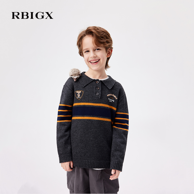 【商场同款】RBIGX瑞比克童装2025秋季新款翻领半开襟针织衫毛衫