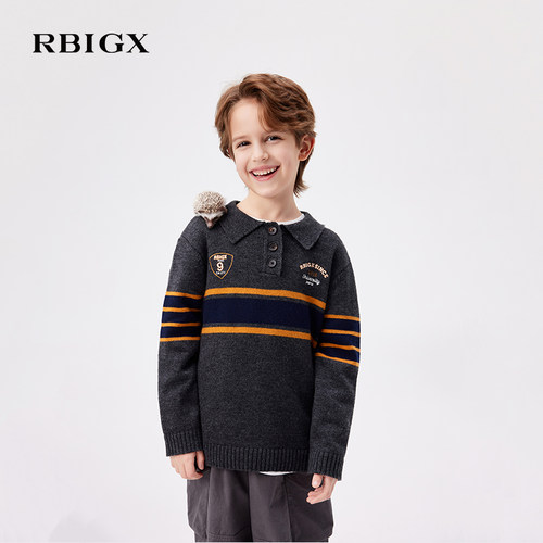 【商场同款】RBIGX瑞比克童装秋季新款翻领半开襟针织衫毛衫