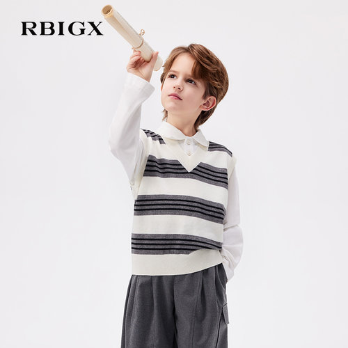 RBIGX瑞比克童装学院风条纹针织马甲男童春秋新款叠穿帅气背心