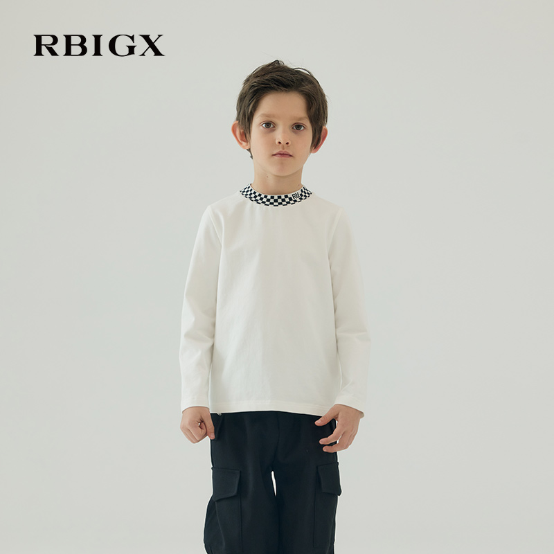 RBIGX瑞比克童装秋季新款男童百搭设计感趴领格子长袖T恤