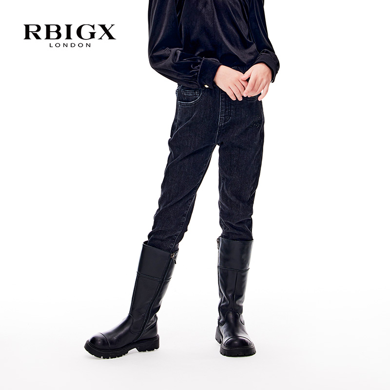 RBIGX瑞比克童装冬季新款洋气烫钻牛仔裤女童百搭潮流裤子