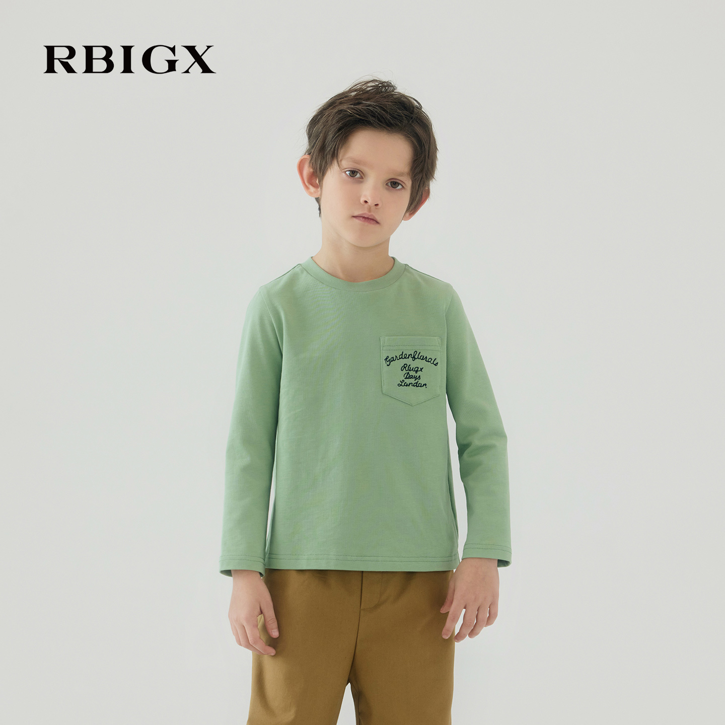 RBGIX瑞比克童装秋季新款口袋绣花后背印花潮流设计感长袖T恤