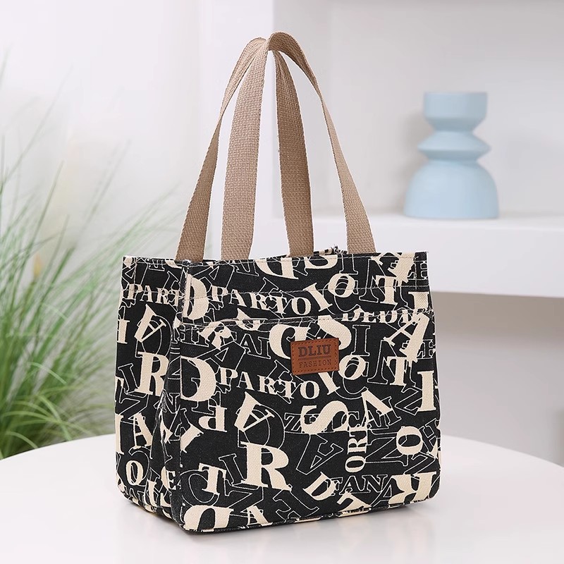 出门通勤上班族帆布杂物拉链小拎包大容量高级感手提袋洋气提饭包