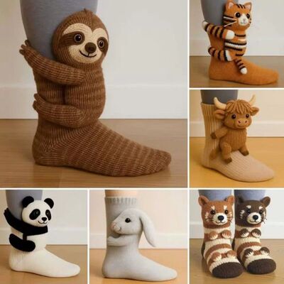 2025 New Model 3D Knitted Animal Socks Cute Cozy Fuzzy Thick