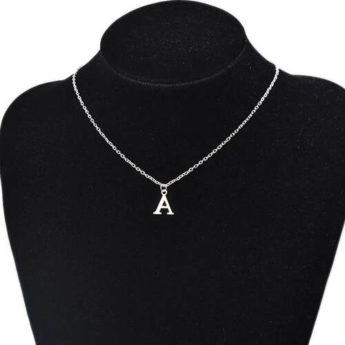 Silver Color A-Z English Alphabet Letter Pendants Necklaces0
