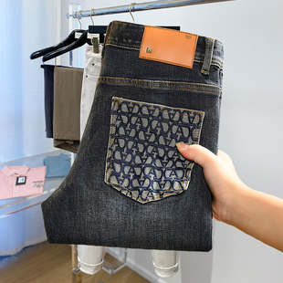 法国高端一线品牌牛仔裤男修身小脚秋冬季厚款轻奢潮流蓝色长裤子