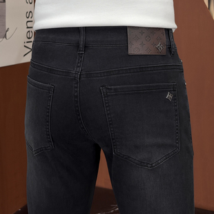 国法进口高端黑灰色牛仔裤男2026新款弹力修身小直筒百搭休闲长裤