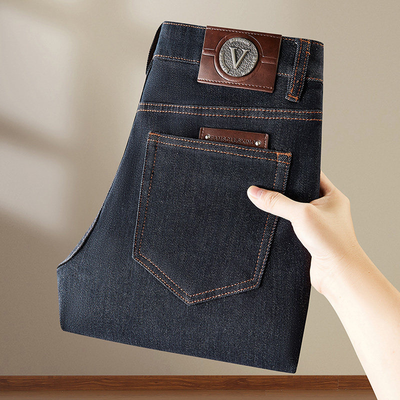 欧洲站男装原蓝色牛仔裤男秋冬款修身小脚高端弹力不褪色轻奢裤子