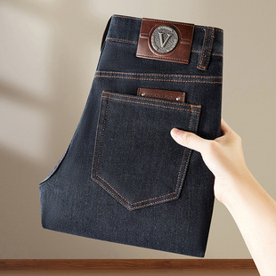 欧洲站男装原蓝色牛仔裤男秋冬款修身小脚高端弹力不褪色轻奢裤子