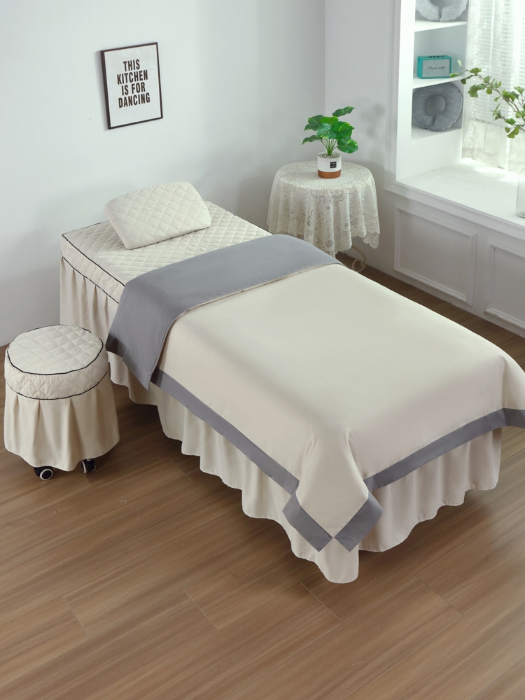 新款美容床罩四件套简约欧式按摩床罩纯色美容床四件套洗头床定制