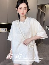 fashion 新款 中长款 重工网纱刺绣短袖 T恤裙 T恤女中式 2024春季