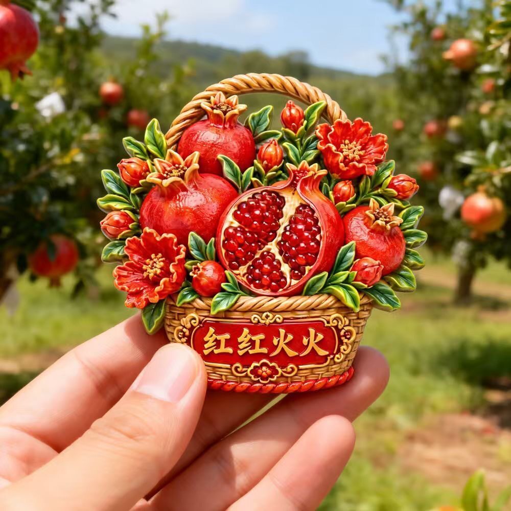 冰箱贴水果篮子石榴树脂浮雕磁吸