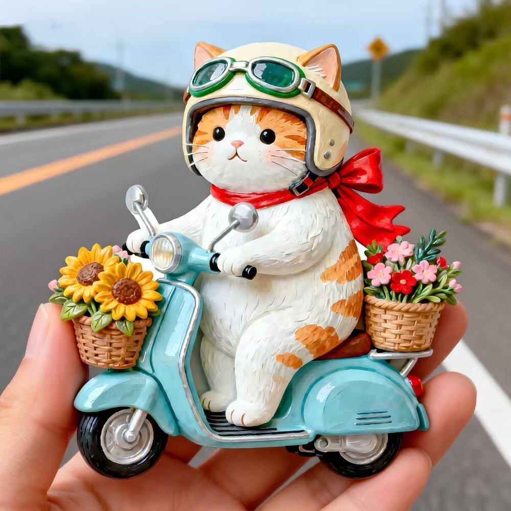 冰箱贴骑车小猫树脂浮雕磁吸冰箱