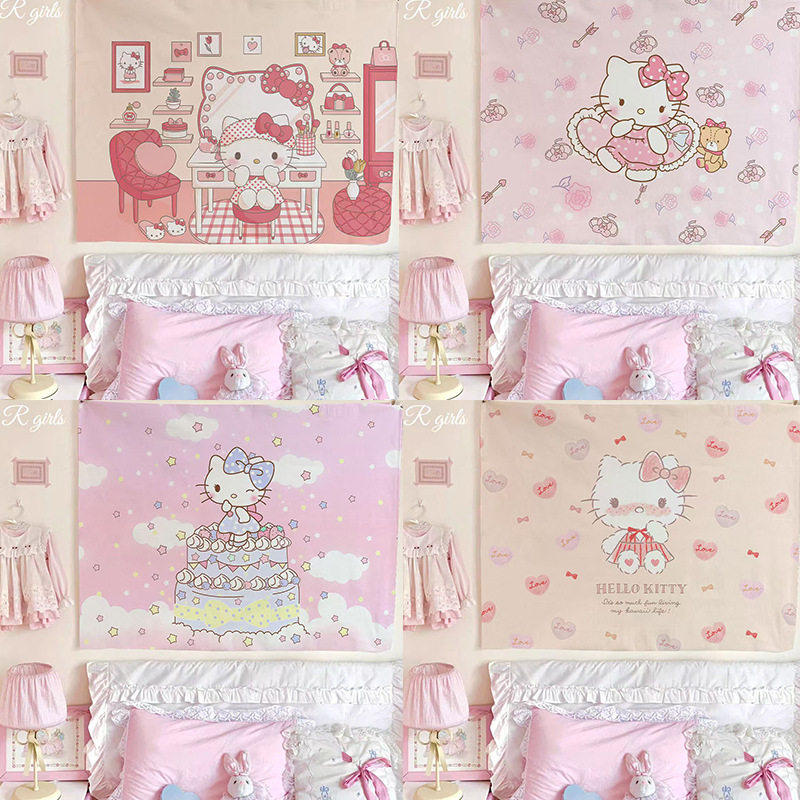 HelloKitty卡通动漫挂布出租屋墙面遮丑墙布装饰画高级感背景布