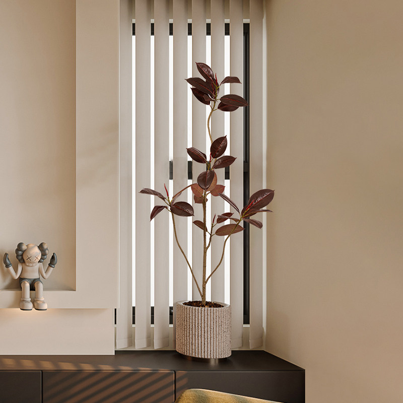 森空间仿真绿植黑金刚橡皮树室内客厅植物奶油原木风落地大型盆栽