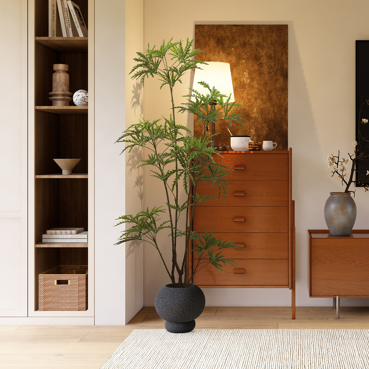 森空间仿真绿植孔雀木玄关客厅高级轻奢中式落地盆栽软装植物装饰