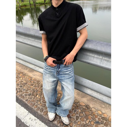 商务衫户外T恤爱默生无领雀男亨利休闲感通勤POLO衫排汗凉岩抗菌
