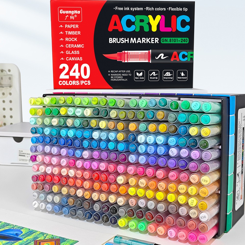 广纳8101直液式丙烯马克笔240/288色软头学生美术diy手绘画涂鸦笔