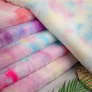 2cm扎染加厚仿獭兔毛毛绒布料拉布服装马甲大毛皮地垫手工diy面料