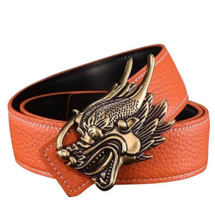 内穿打孔皮带男打孔平滑扣腰带内插式防身龙虎狼扣头浮雕扣皮带男
