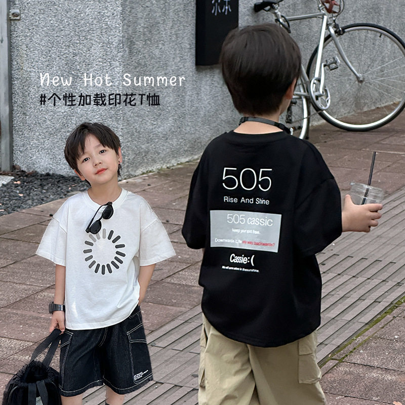 儿童夏季个性前后字母印花圆领短袖T恤男女童凉感宽松上衣潮韩版