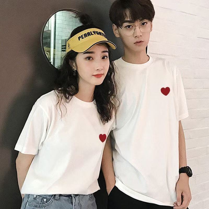 领证登记结婚登记白色不透情侣装短袖夏装夏季新款爱心纯棉