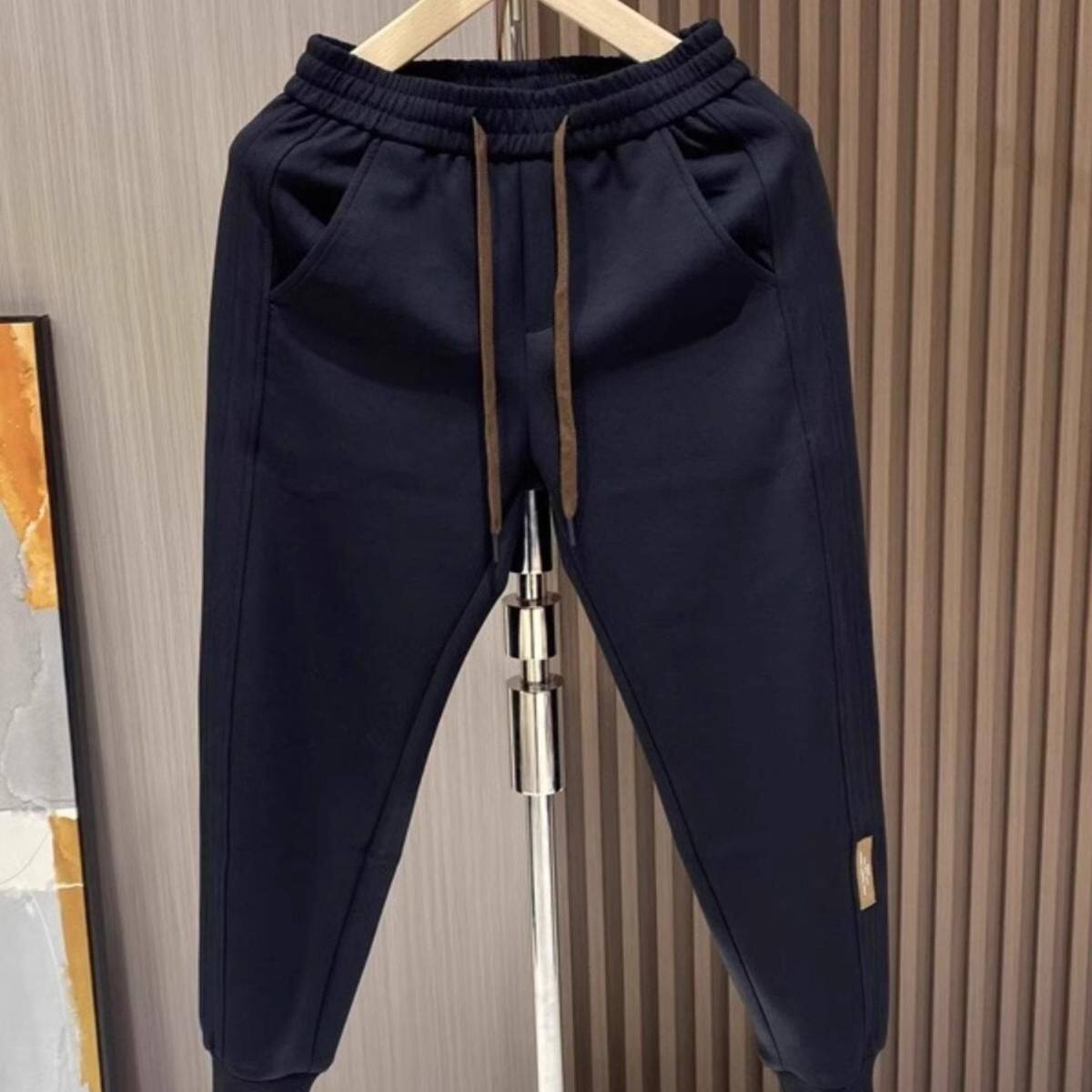 秋冬季百搭小脚裤男装加厚加绒修身显瘦卫裤松紧腰抽绳运动裤抗皱