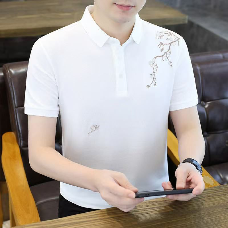 夏季新款印花polo衫短袖男士休闲翻领痞帅潮流修身百搭上衣t恤潮