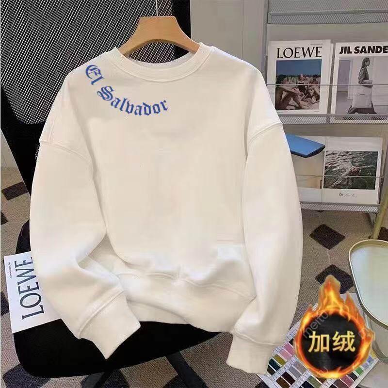 加绒加厚重磅圆领无帽卫衣男围脖英文潮牌印花情侣款卫衣女