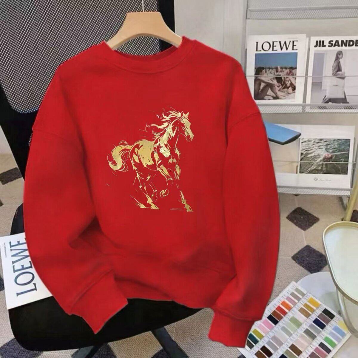 2026马年红色卫衣男士本命年喜庆红衣服新款百搭休闲修身上衣