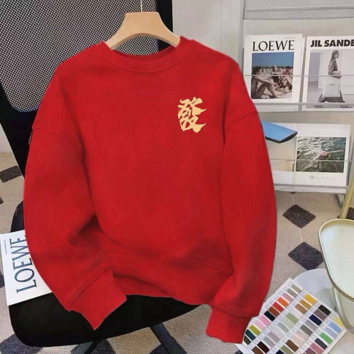 卫衣高级感宽松本命年休闲加绒红色圆领秋冬时尚上衣