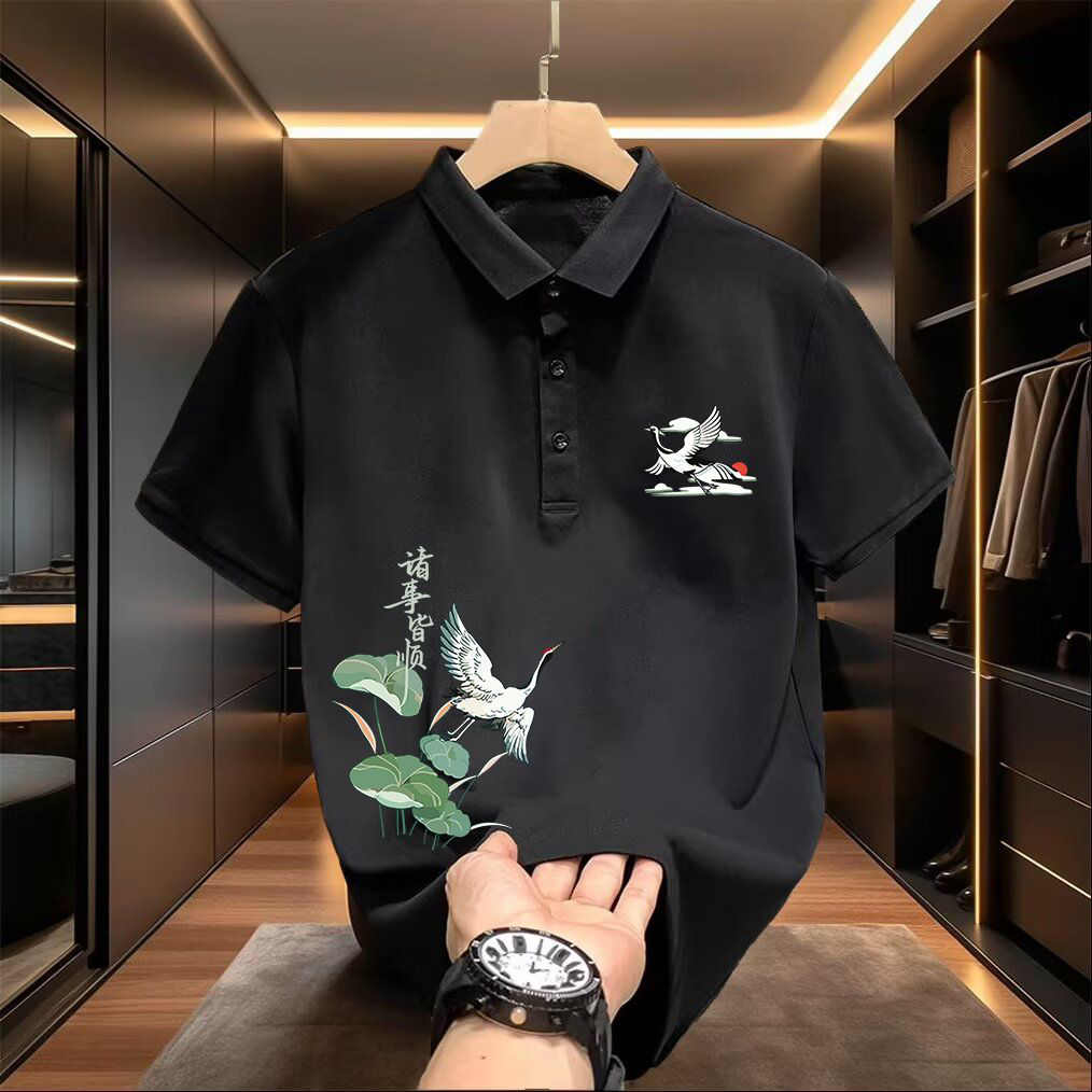国潮中国风短袖polo衫男款夏季潮牌宽松痞帅高级感翻领半袖体恤男