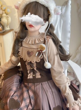 低领包芯纱毛衣秋冬内搭花边打底衫Lolita甜美可爱少女保暖长袖